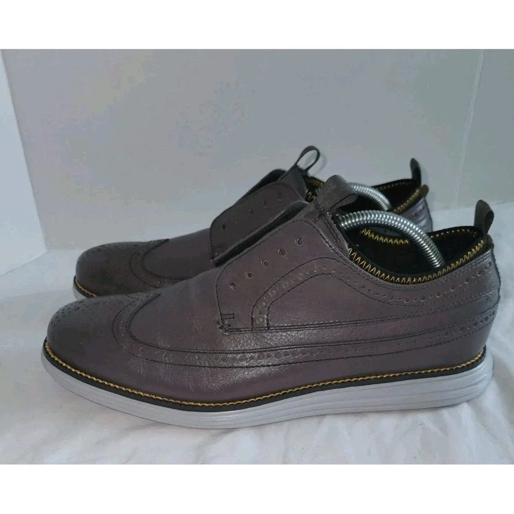 Cole Haan Mens 8M Grand Long Wingtip Novelty Oxford C24904 Grey Shoe NO LACES